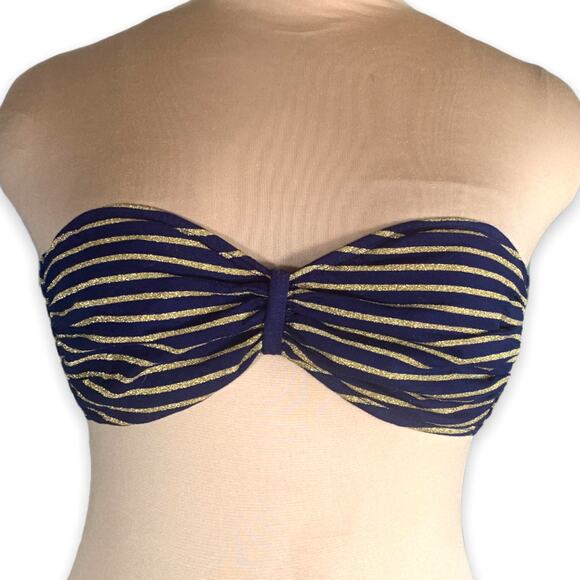 Vintage 80s Nautical Blue Gold Stripe High Waist Swimsuit Playsuit Size 10 USA - Picture 3 of 12